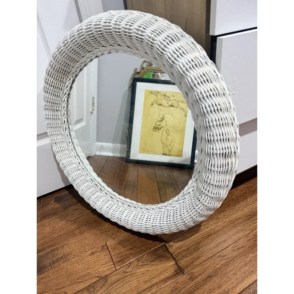 Mid Century Mirror Rattan Mirror Wall Mirror Wicker White 24